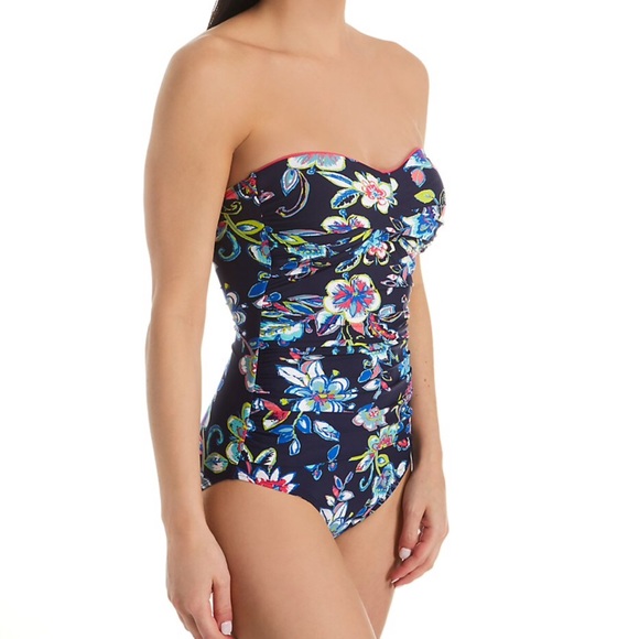 Anne Cole Paisley Piped Bandeau 1 Piece Swimsuit - Picture 1 of 8